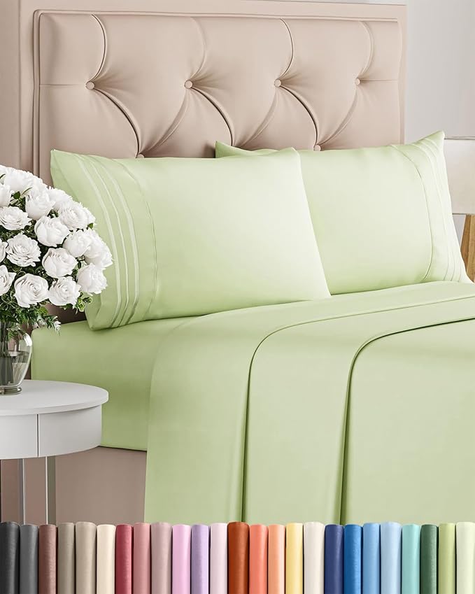 Cal King Size 4 Piece Sheet Set - Comfy Breathable & Cooling Bed Sheets Set - Hotel Luxury Bedding for Women, Men, Kids, Teens, Boys & Girls - Deep Pockets & Wrinkle Free - Oeko-Tex - Light Sage Green