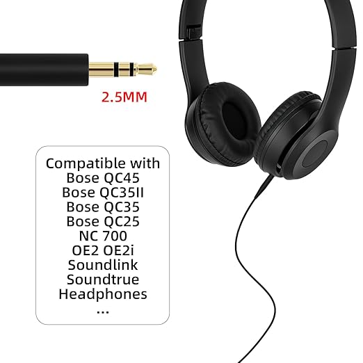 SolidSS 1 Pcs Replacement Gilding Audio Cable Aux Wire 3.5mm to 2.5mm,Headphones Replacement Audio Cable Wire Compatible with Bose QuietComfort QC35 QC25 QC45 QC35II Headphones (No mic)