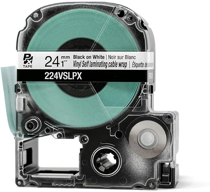 Epson LABELWORKS 224VSLPX Genuine Tape Cartridge - Black on White Flexible and Durable Vinyl Self Laminating Overwrap Industrial Label Maker Tape - 1" (24MM) Wide, 26.2 ft