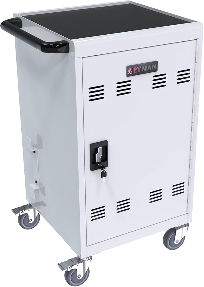 Laptop Charging Cabinets, Mobile Charging Carts and Cabinets, Holds Up to 32 Units, with Power Cord Management, Fits Screen Sizes Up to 16.3", Fits Chromebooks, Laptops, Fits School, Business, White