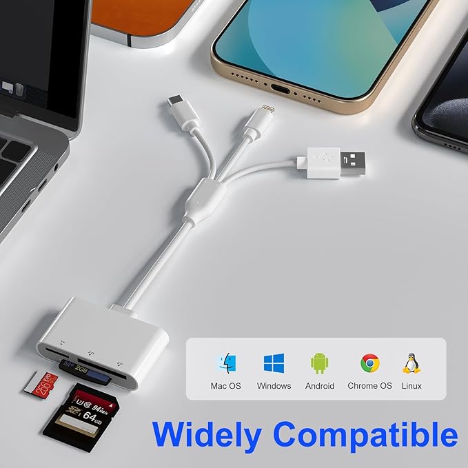 Digital Camera Adapter XD Card Reader - 2025 New SD Card Reader for iPhone 17/16/15/14/iPad/PC/Android/MAC, 3 in 1 Lightning+USB A+USB C OTG Adapter Plug & Play MicroSD SD/TF/XD Picture Reader