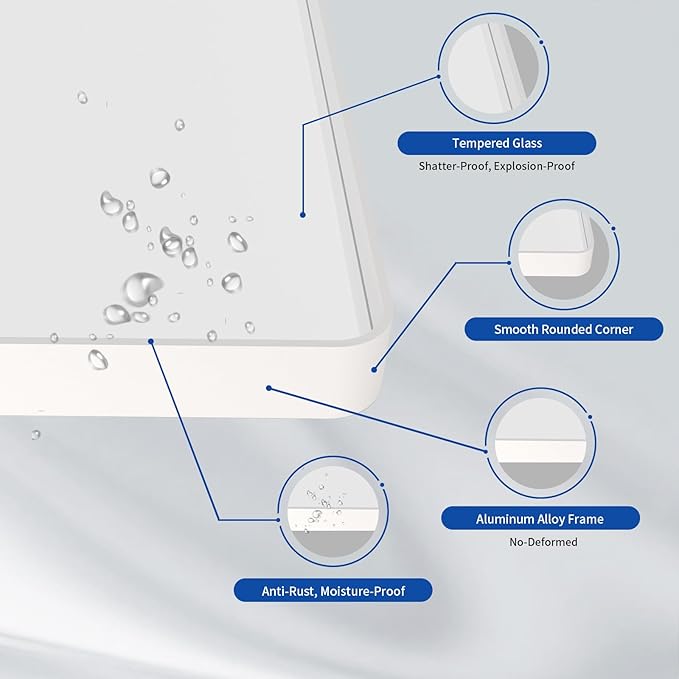 WEER White Bathroom Mirror 36X36 Inch, Rounded Rectangle White Metal Frame Mirror, Matte White Bathroom Vanity Mirror with Tempered Glass, Anti-Rust, Hangs Horizontally or Vertically