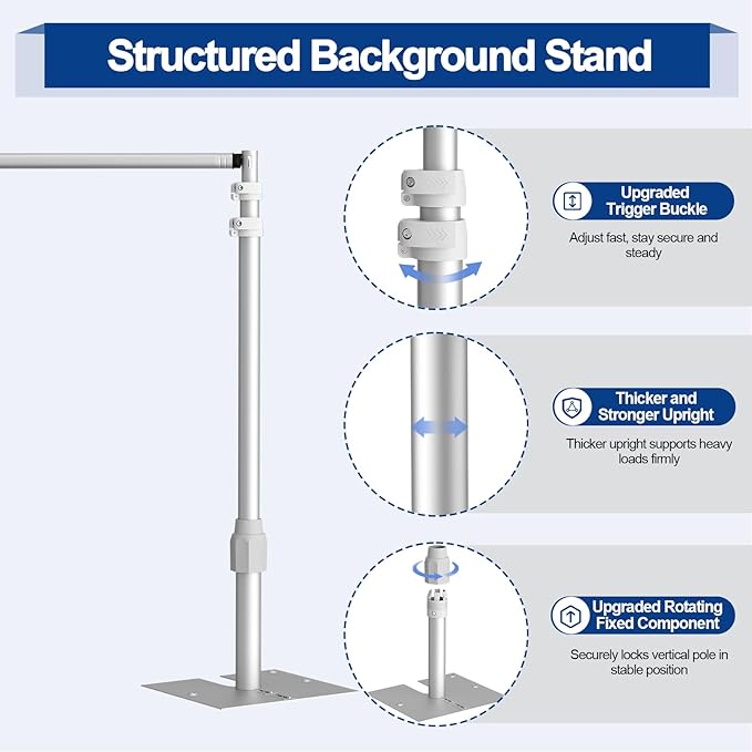 EMART Backdrop Stand Heavy Duty 10x10FT, Pipe and Drape Photo Background Photography Kit, Adjustable Metal Frame with Flat Base for Wedding Birthday Party Decoration