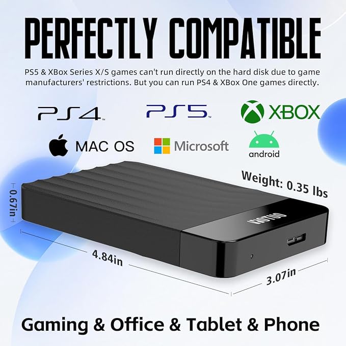 Portable External Hard Drive Storage Expansion Mobile HDD USB 3.0 USB-C for PC, Mac, Desktop, Laptop, PS4, Xbox One X/S, Xbox 360, Office & Game (Black, 1TB)