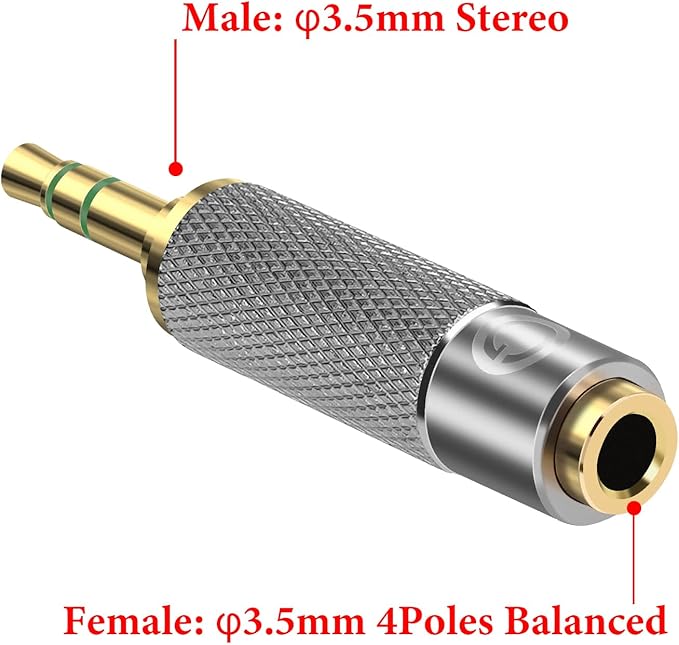 Geekria 3.5mm Male to 3.5mm Balanced Female Headphones Adapter for 3.5mm 4-Pole Cable Connected to Balanced 3.5mm Player Device, Aluminum Alloy Conversion Audio Plug, Gold Plated Adapter