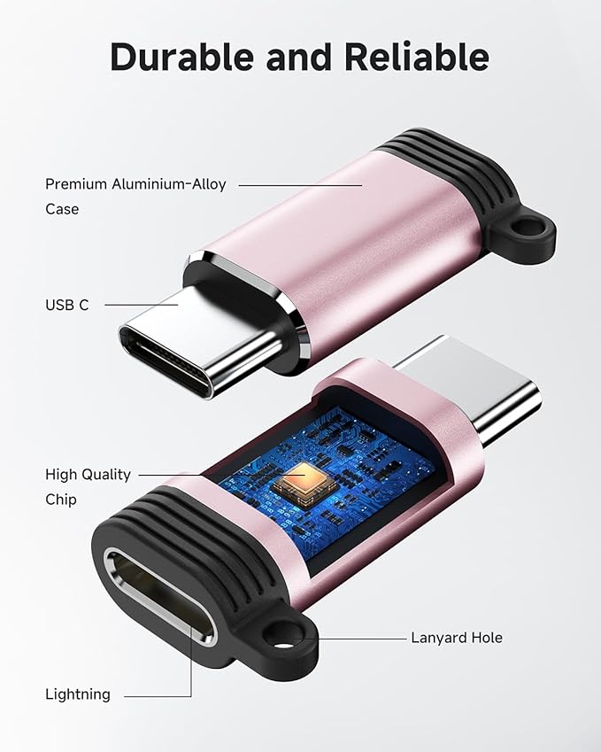 Lightning to USB C Adapter 4 Pack, Fast Charging & Data Sync for iPhone 15/16/17 Pro/Pro Max, Charger Adapter Accessory (Not for Audio/OTG)-Pink