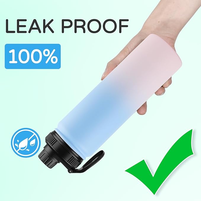 DOMICARE Insulated Water Bottle, 22 oz Vacuum Insulated Stainless Steel Reusable Sports Bottle with Straw Lid & Spout Lid for Travel, Camping, Bike, Leakproof, Blue/Pink, 1 Pack