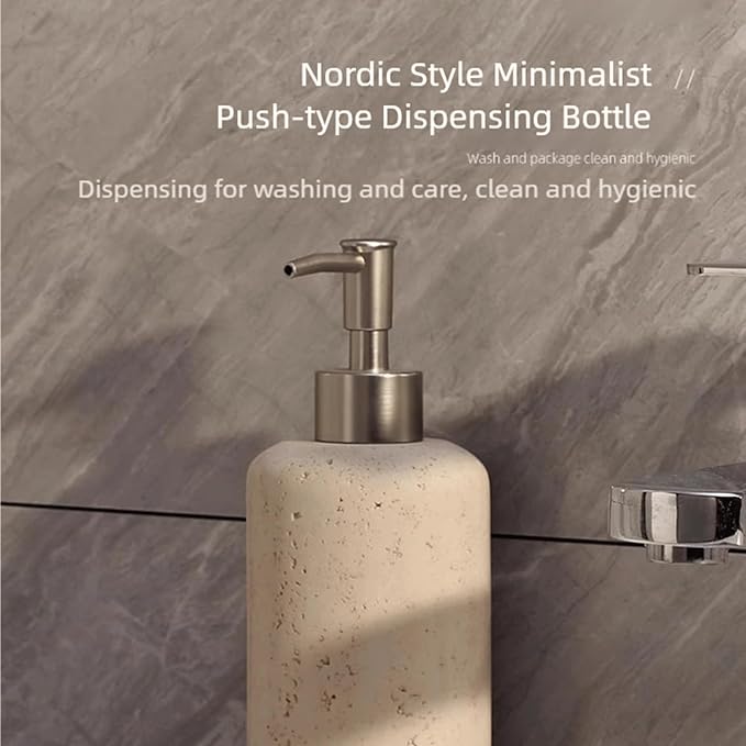 Hand Soap Dispenser Refillable Stone Soap Dispenser Beige Travertine Liquid Shampoo Bottles Marble Hand Soap Dispenser for Bathroom Kitchen Spring Decor