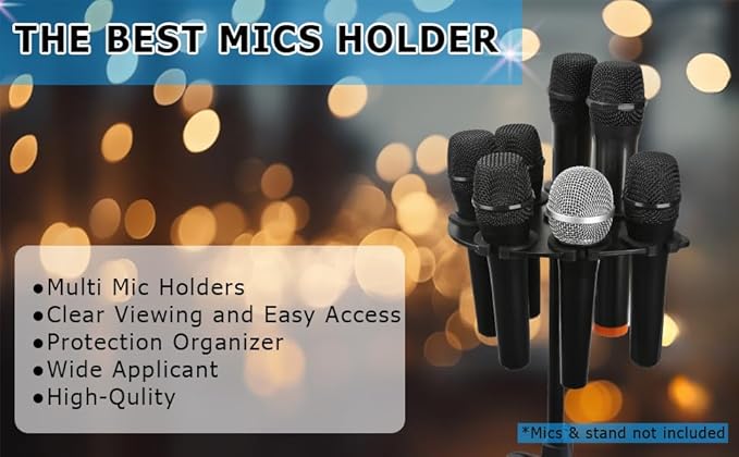 Joyvio Multi Mic Holder for Wired and Wireless Mics, Organizes Up to 7 Mics, Aluminum, Black