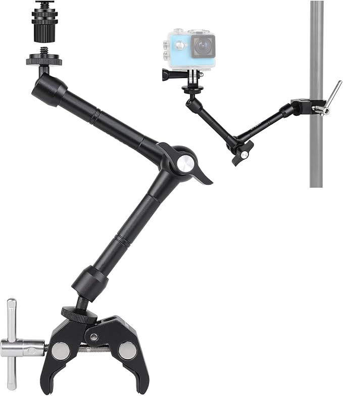 UTEBIT 11" Magic Arm Clamp Mount Kit, 360° Ball Heads with ARRI 1/4" & 3/8" Thread Screw, Camera Mount Adjustable Friction Arm w Super Clamp for DSLRs, Camera Cage, Monitor, LED Light, Action Camera