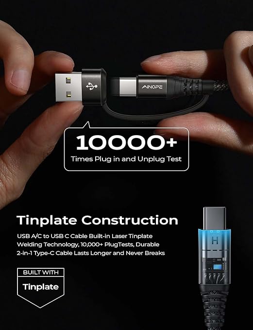 AINOPE USB C to USB C Cable, 2 Pack 6 FT USB C Cable Fast Charging with USB to USB C Adapter, 60W USB to USBC Cable for iPhone 17 Pro Max Air Type C Cable for iPhone 16/15/14/13/12, Black