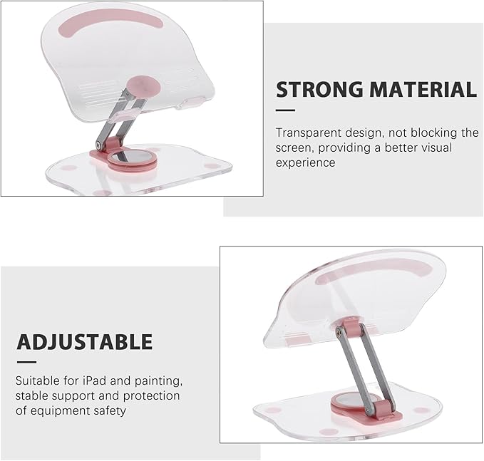 BESPORTBLE Acrylic 360° Rotatable Tablet Stand Holder for Desk and Office Use Adjustable Foldable Tablet Cradle Compatible with Ipad and Pink Design for Home and Travel