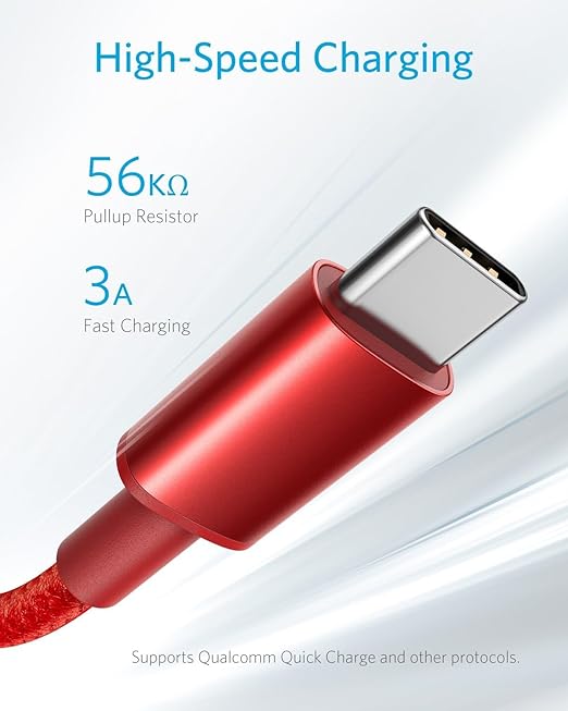 Anker Cable [2 Pack, 6FT], USB A to USB C Cable for iPhone 17 Series,Samsung Galaxy S10 S10+, LG V30, Beats Fit Pro and More (Red)