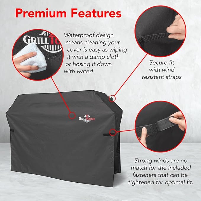 GrillTough Heavy Duty BBQ Grill Cover for Outdoor Grill, 52 Inch – Waterproof, Weather Resistant, UV & Fade Resistant with Adjustable Straps – Gas Grill Cover for Weber, Charbroil, etc. Charcoal