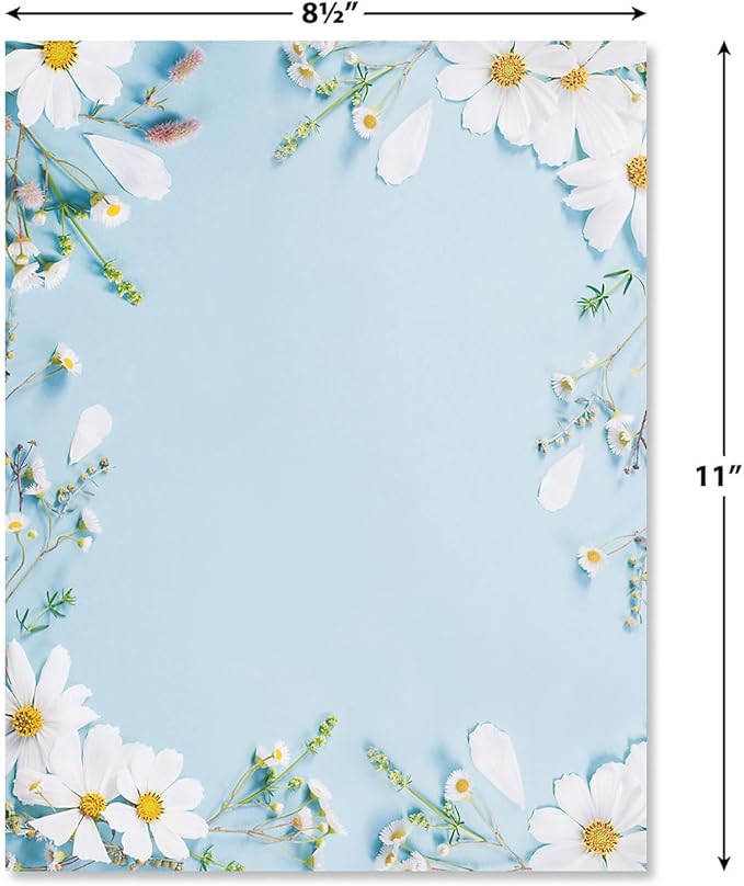Current Shasta Daisy Floral Letter Paper - Spring Stationery Papers With Decorative Shasta Daisy Border, Printable Holiday, Wedding & Bridal Shower, & Invitation Sheets, Set of 25, 8 1/2" x 11"