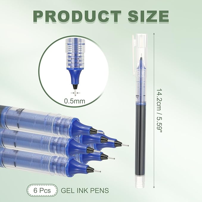 PATIKIL 6Pcs Colored Gel Ink Pens, 0.5mm Extra Fine Point Smooth Writing Japanese Quick Drying Liquid Ink Rollerball Pens for Office Stationery Classroom Teachers, Blue