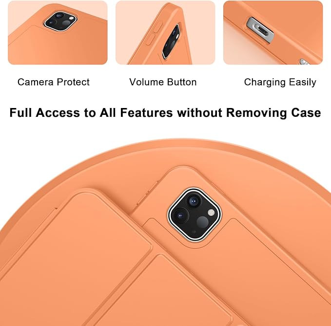 ZryXal iPad Pro 11 Inch Case (M5) 2025/ (M4) 2024 (Model: A2836/A2837/A3006), Trifold Stand Smart Cover with Pencil Holder and Soft TPU Back, Auto Wake/Sleep (Orange)