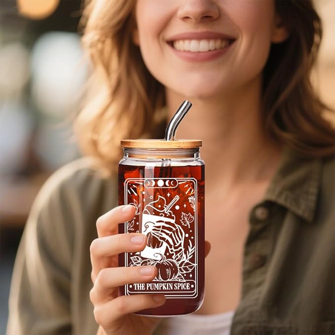 Tarot Cards Halloween Mug Skeleton Spooky Pumpkin Tarot Card Gifts for Tarot Lovers Women Coffee Lover, Gothic Skull Spooky Glass Cups Happy Halloweens Fall Birthday Gifts for Adults Women