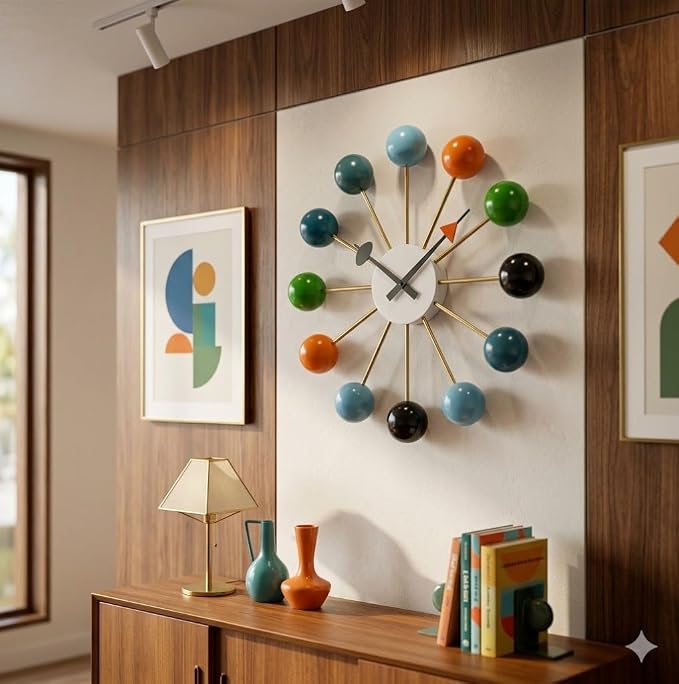 Mid Century Modern Ball Clock: George Nelson Style Wood Wall Decor wall (15 INCH) (12)