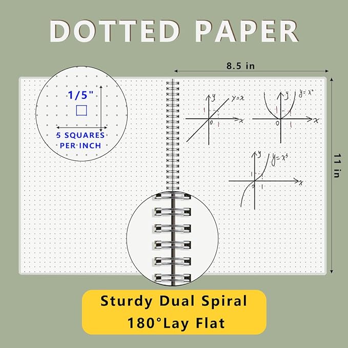 WRENBEN A4 Large Bullet Dotted Spiral Notebooks 8.5" x 11" with 120GSM Thick Paper, Elastic Band and Transparent Cover - 3 Pack Dot Grid Math Notepads for Journaling, Planning (Dotted, A4)
