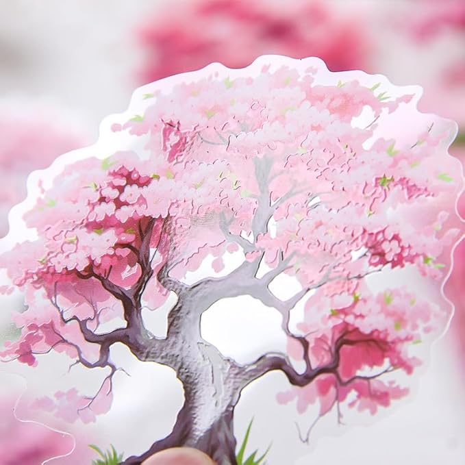 Dwpetzo PET Seasonal Tree Landscape Stickers for Journaling and Scrapbooking, 60 PCS Large Decorative Stickers for Junk Journal Supplies, DIY Crafts Arts, Collage, Albumn