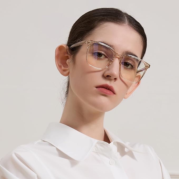 MACJERO Oversized Square Blue Light Blocking Glasses for Women Men, Anti-Fatigue Computer Monitor Gaming Glasses Reduce Eye Strain(Pearl Champagne)