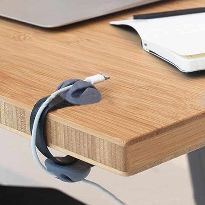 Coralpearl Desk Cable Drop Clips Non-Adhesive, Table Cord Stay Holder Weighted, Small Wire Management Clamp Removable, Silicone Tidy Organizer Keeper for Phone Computer Chargers (4 Black)