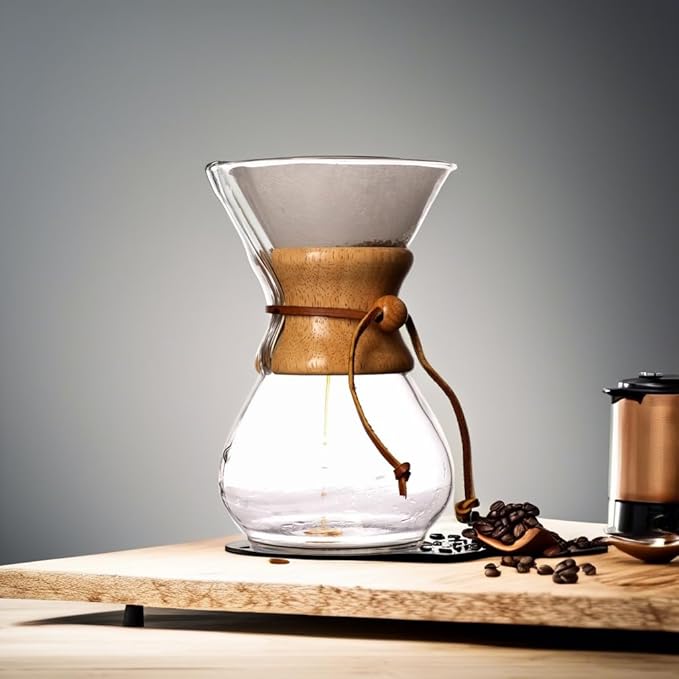New York's Favorite Coffee - 6 Cup Pour Over Coffee Maker,Borosilicate Glass Carafe with Wooden Collar,Drip Coffee Brewer for Home & Office,Dishwasher Safe