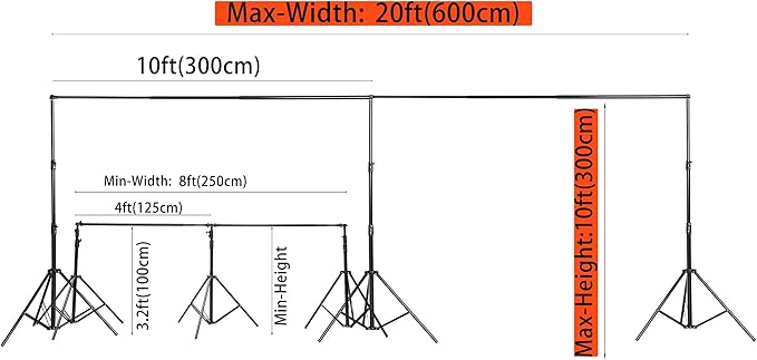 Kate 10x20ft (3x6m) Photography Backdrop Frame Stand for Room Set Adjustable Heavy Duty Photography Background Support System Kit