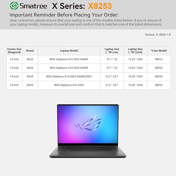 Smatree Hard EVA Protective Sleeve Case Compatible for 14 inch ASUS ROG Zephyrus G14 2025/2024/2023/2022,for ASUS ROG Zephyrus G14 Laptop Notebook Bag,Green(X8253G)