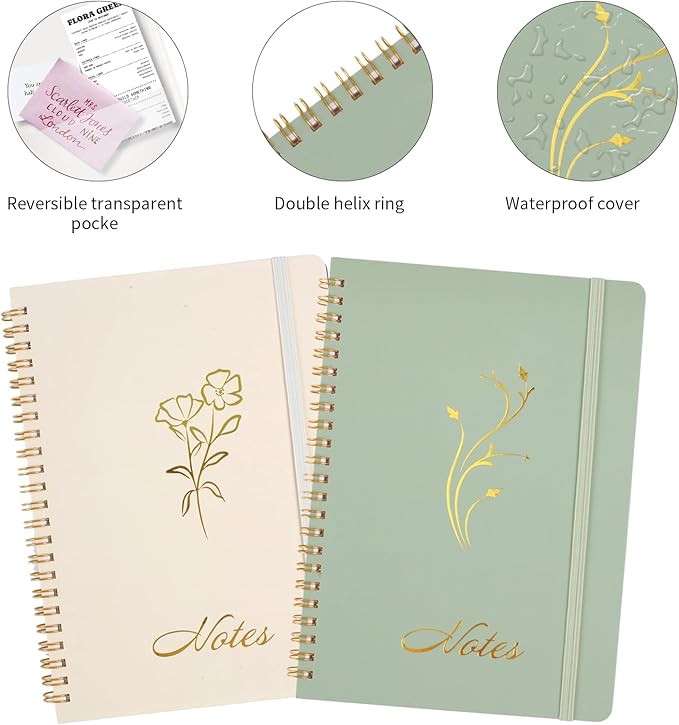 Joyberg Aesthetic Spiral Notebook, 2PCS Cute Notebook, 8.3" x 6" Notebook For Women, A5 Spiral Journal Notebook for Office/School/Home (Green & Beige)