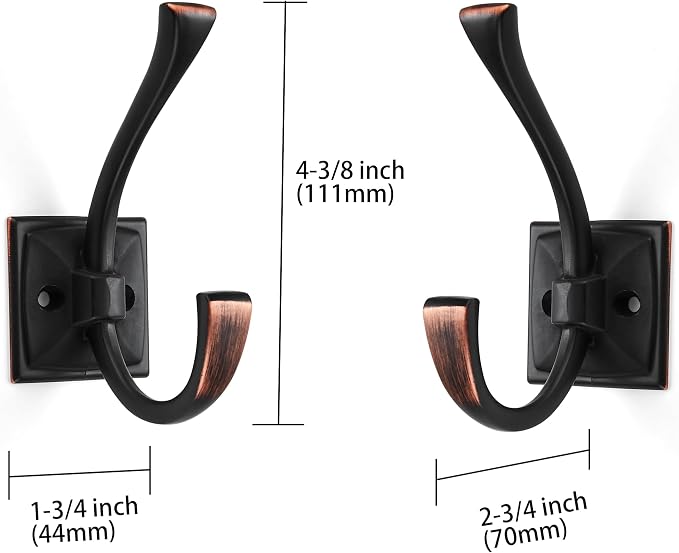 Large Wall Hooks 10 Pack Oil Rubbed Bronze Coat Hooks Hardware Towel Hooks for Hanging Coats 4.35 Inch Double Robe Hooks Wall Mounted with Screws for Key, Towel, Bags, Cup, Hat