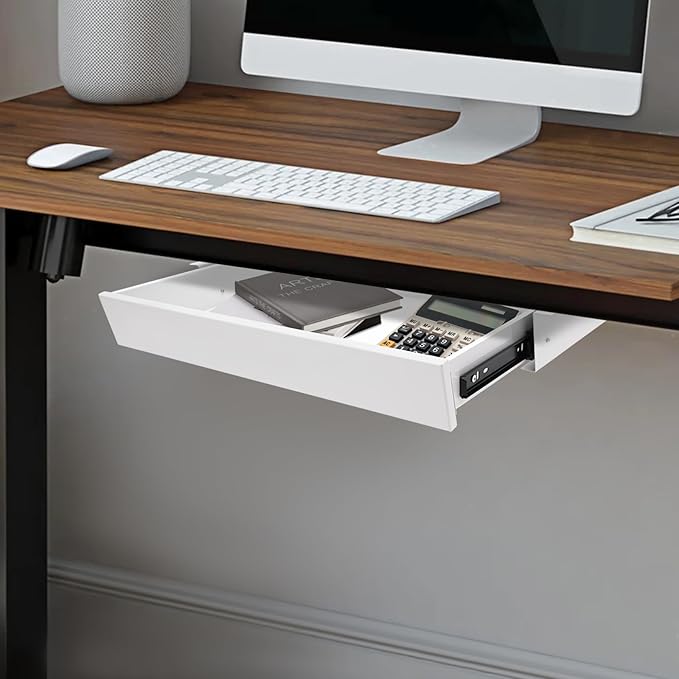 DouSeiAi Under Desk Drawer Slide Out For Office Desk, Storage Organizer For Sit Stand Workstation, 22” x 14” x 3”, White
