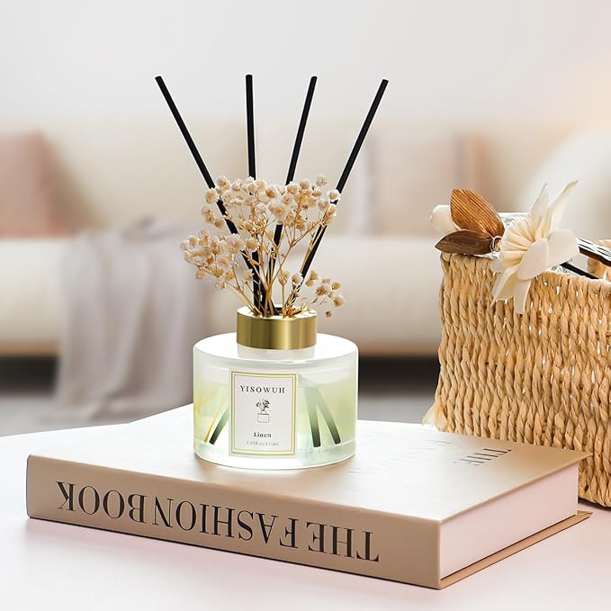 YISOWUH Reed Diffuser Set,5.07 fl oz (150 ml) - Linen Oil Diffusers with 8 Reed Sticks,Home Fragrance Reed Diffuser for Bathroom Shelf Decor