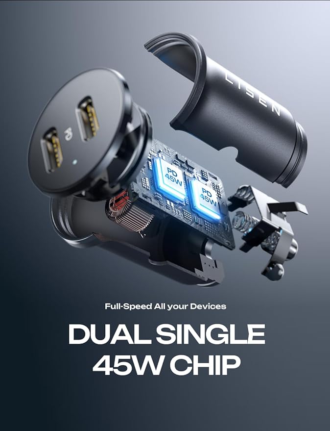 LISEN 90W USB C Car Charger for iPhone 17 Car Charger 45W Fast Charging, 2-Port PD 45W & QC 3.0 Cigarette Lighter USB Charger [All Metal&Mini] for iPhone 17 Air/16/15/14/13 Pro,Samsung Galaxy S26/S25