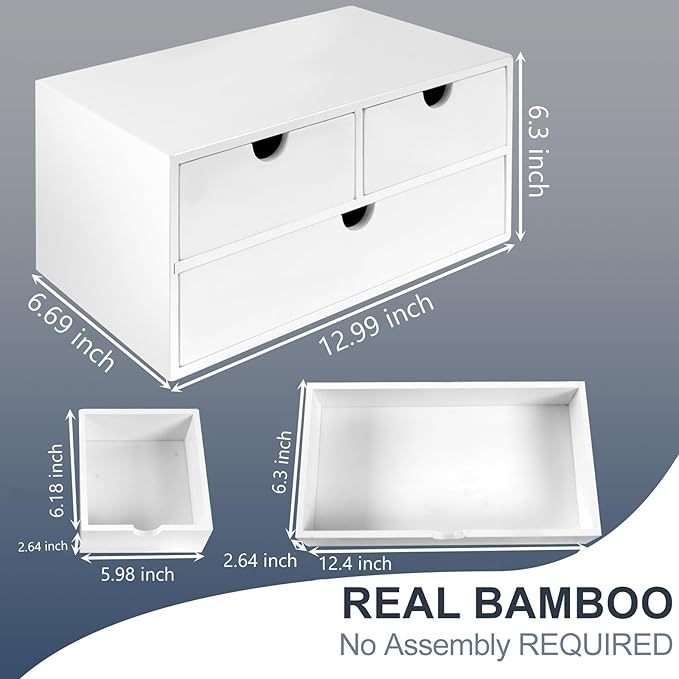 Charmewooden Desk Organizer with Drawers Countertop Drawer Organizer Drawers for Desk Top Home Office Workspace Bathroom Toiletries Supplies (white)