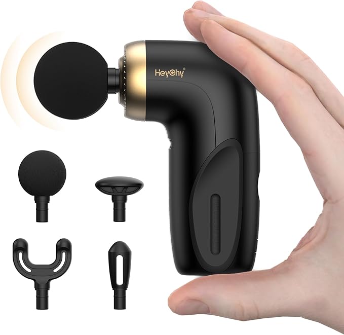 HEYCHY A1 Super Mini Massage Gun, Percussion Deep Tissues Muscle Massager, Travel Massage Gun, Compact Sports Massager, Portable Handheld Massager for Office Gifts for Him/Her, Home, Athletes(Black)