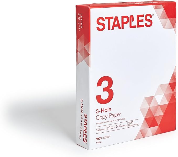 Staples 8.5-Inch X 11-Inch Copy Paper 20 Lbs. 92 Brightness 500/Ream