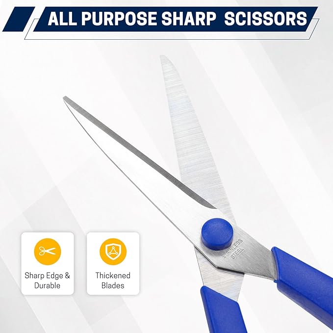 BURVAGY 24-Pack 8" All Purpose Heavy Duty Sharp Scissors Bulk for Office School Home Stainless Steel Blades Safety Soft Grip Handles,Right/Left Handed Scissors