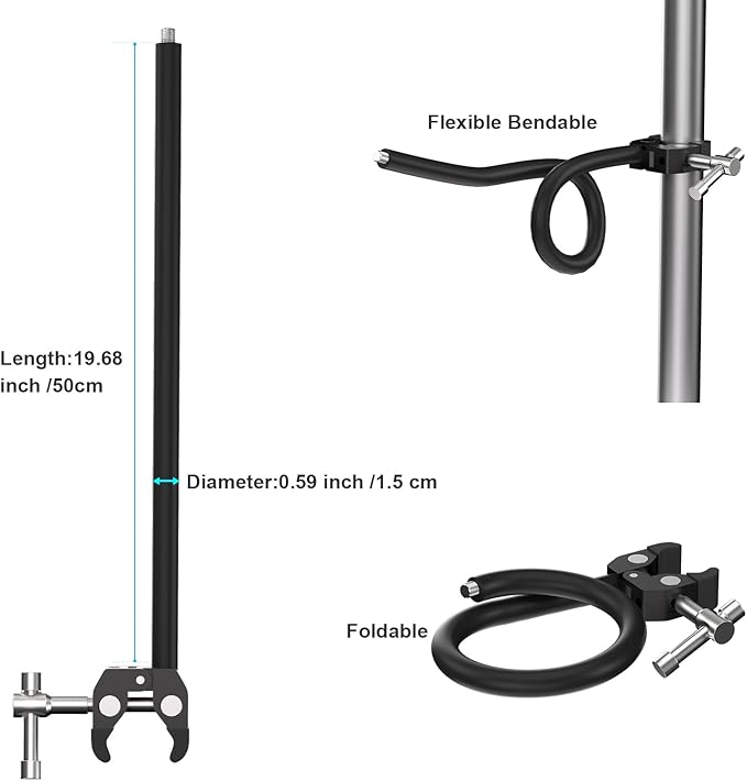 Mippko Gooseneck Microphone Stand,19.69" Flexible Adjustable Arm Super Crab Clamp Mic Clip 3/8"-16 to 5/8"-27 Adapter Mount,Compatible with Shure/Fifine / AT2020 / Pyle/Blue Snowball/Razer