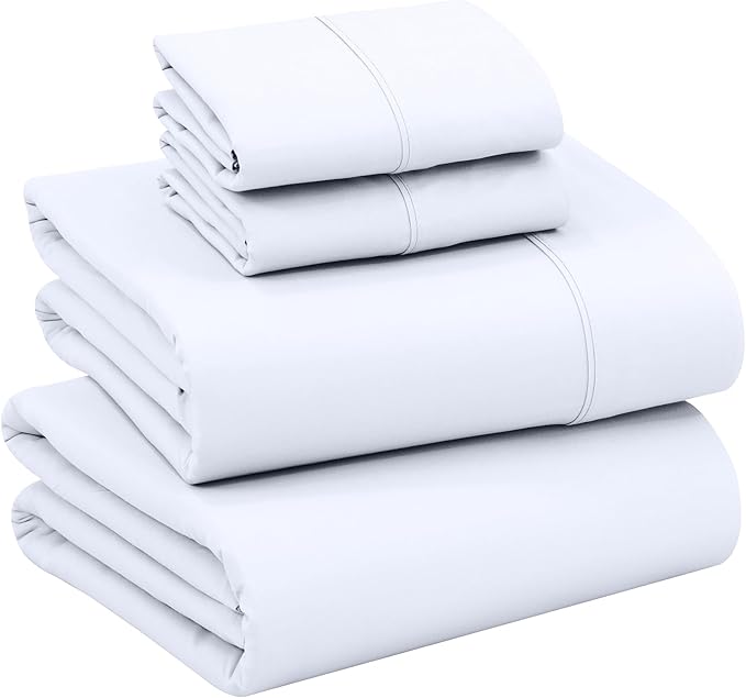 RUVANTI 100% Cotton California King Sheet Sets, 4 Pieces, Soft & Breathable Percale Weave Bedding, Deep Pocket 14", Hotel Standard, Crisp Cool Feel & Durable, Perfect Dyed Sheets, Bright White