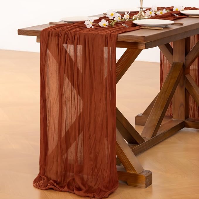 Socomi Fall Thanksgiving Cheesecloth Table Runner 3pcs Terracotta Boho Rustic Gauze 120 inch 10FT Cheese Cloth Runner for Wedding Party Baby Shower Birthday Home Decor Holiday Decorations
