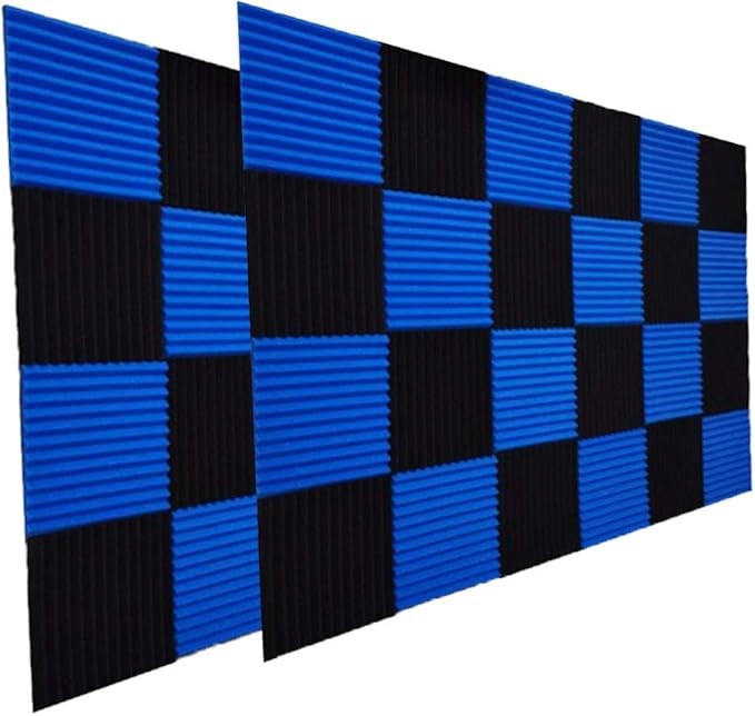 50 Pack Acoustic Panels Soundproof Studio Foam for Walls Sound Absorbing Panels Sound Insulation Panels Wedge for Home Studio Ceiling, 1" X 12" X 12" (Black&Blue)