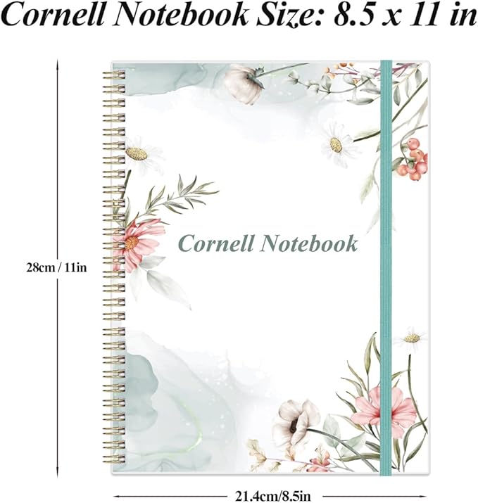 Yaridar A4 Cornell Notes Notebook - 8.5" x 11" College Spiral Cornell Notebooks for Note Taking, Subject College Ruled Steno Pads for Office School/Home, Pink Flower