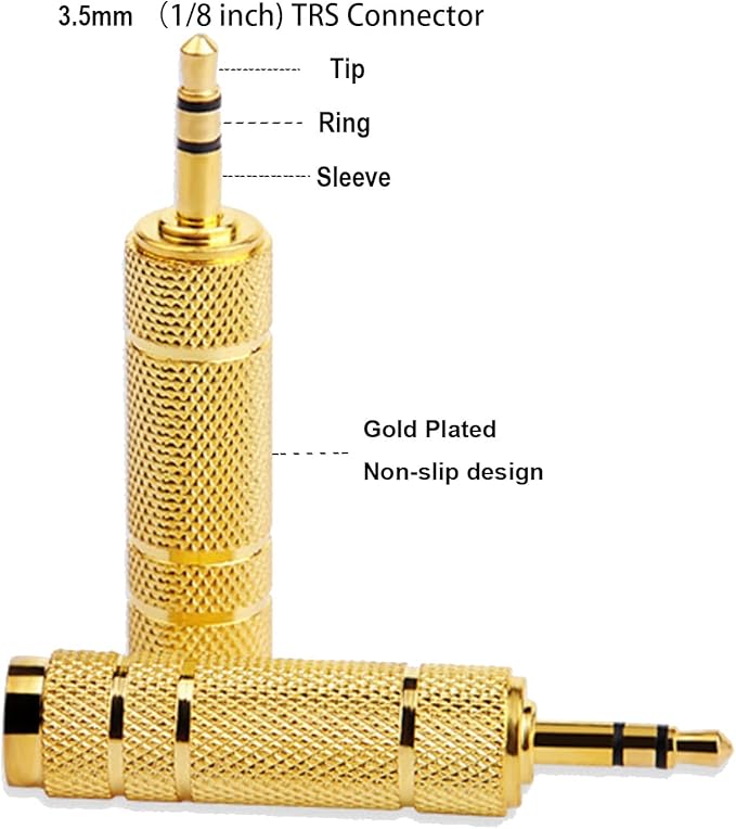 WISYIFIL 1/4 to 3.5mm Auxiliary Audio Adapter, Gold Plated, Resist Corrosion, Good Anti-Interference, Low Signal Attenuation, Durable, Male to Female Connector, 2 Pack