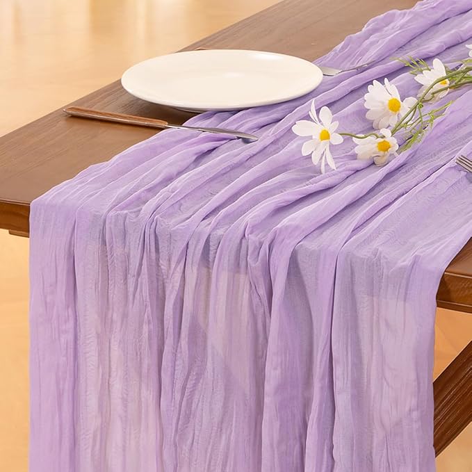 Socomi 6pcs Lilac Purple Lavender Cheesecloth Table Runner Fall Thanksgiving Boho Rustic Gauze 120 inch 10FT Cheese Cloth Runner for Wedding Party Baby Shower Birthday Home Decor Holiday Decorations