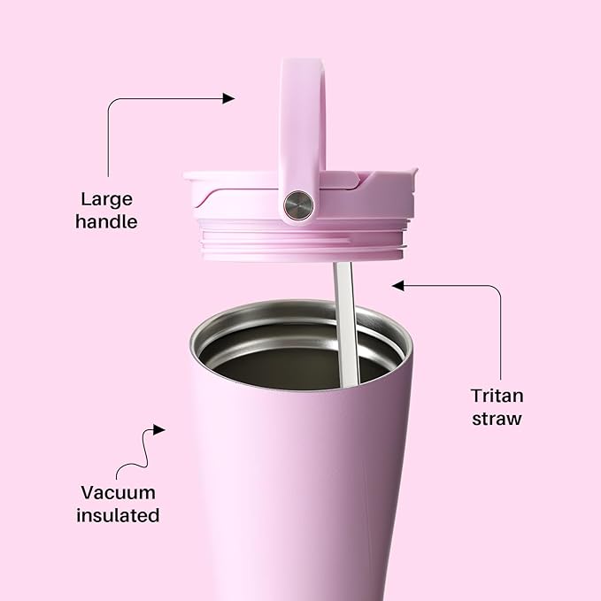 BOTTLE BOTTLE Insulated Tumbler with Handle & Straw Lid, 30oz Stainless Steel Leak-Proof Water Bottle for Hot & Cold Drinks, Add Ice Without Unscrewing, BPA-Free for Travel, Sports, Office(Pink)