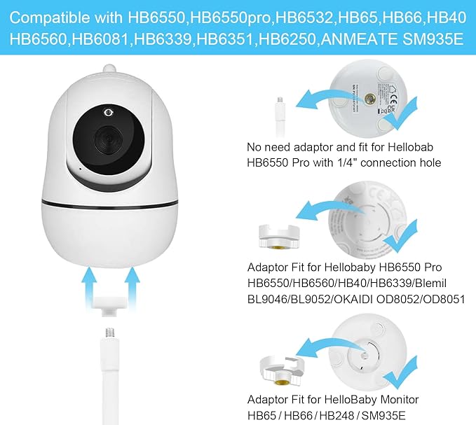 15.7 inches Baby Monitor Mount Compatible with HelloBaby HB6560/HB65/HB6550/ pro/HB66/HB248/HB6240/HB6351/ HB6339/,ANMEATE SM935E Baby Monitor Camera,Flexible Clip Clamp Mount Long Gooseneck Arm