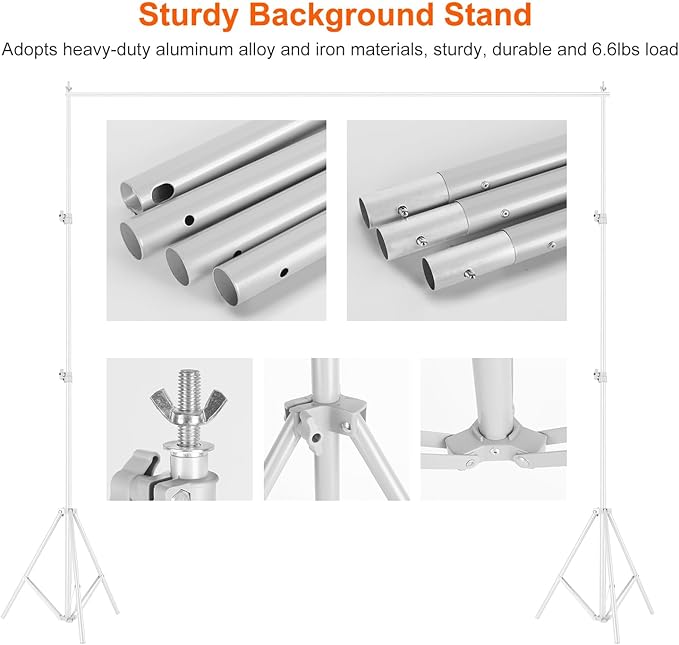 6.5 x 10ft Adjustable Backdrop Stand Kit,Heavy-Duty Photography Background Support System with Clamps & Carry Bag,Photo Video Studio Backdrop Stand for Parties,Weddings,Green Screen & Banner Display