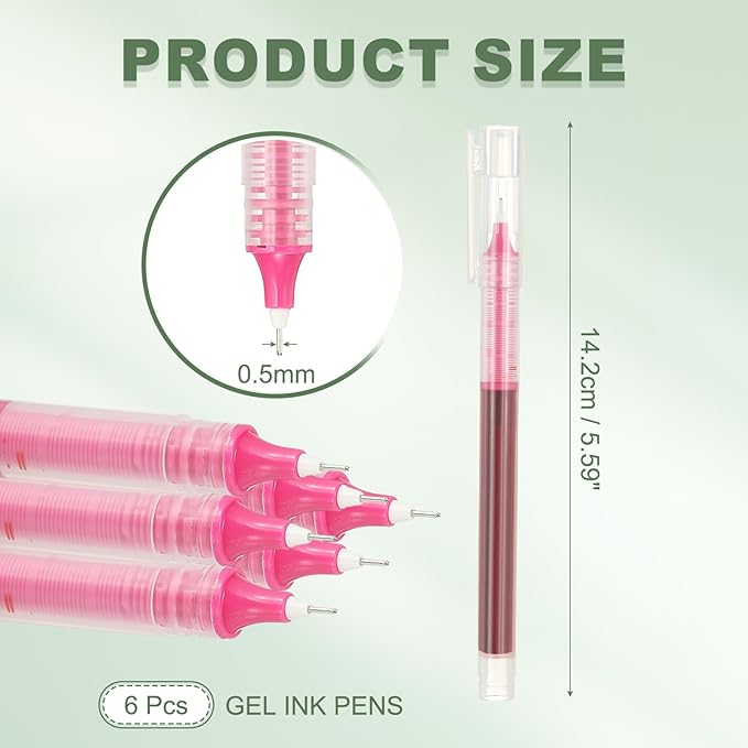 PATIKIL 6Pcs Colored Gel Ink Pens, 0.5mm Extra Fine Point Smooth Writing Japanese Quick Drying Liquid Ink Rollerball Pens for Office Stationery Classroom Teachers, Pink